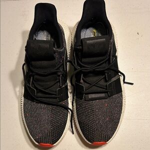 adidas Black and Gray Athletic Shoes with Red Highlights